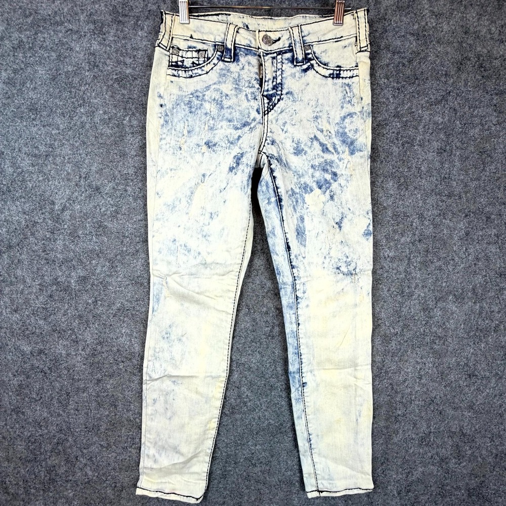 True Religion Legging Jeans Womens 29 Acid Wash Blue Denim Cotton Distressed